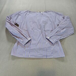 Lewit Blue White Striped Cotton Blouse Boat Neck Raglan Sleeve Top Small